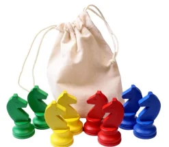 8 Pions chevaux bois 5 cm dans un sac en tissu