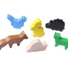 6 Pions en bois animaux multicolores pour jeux
