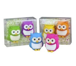 2 pions gommes hiboux colorés
