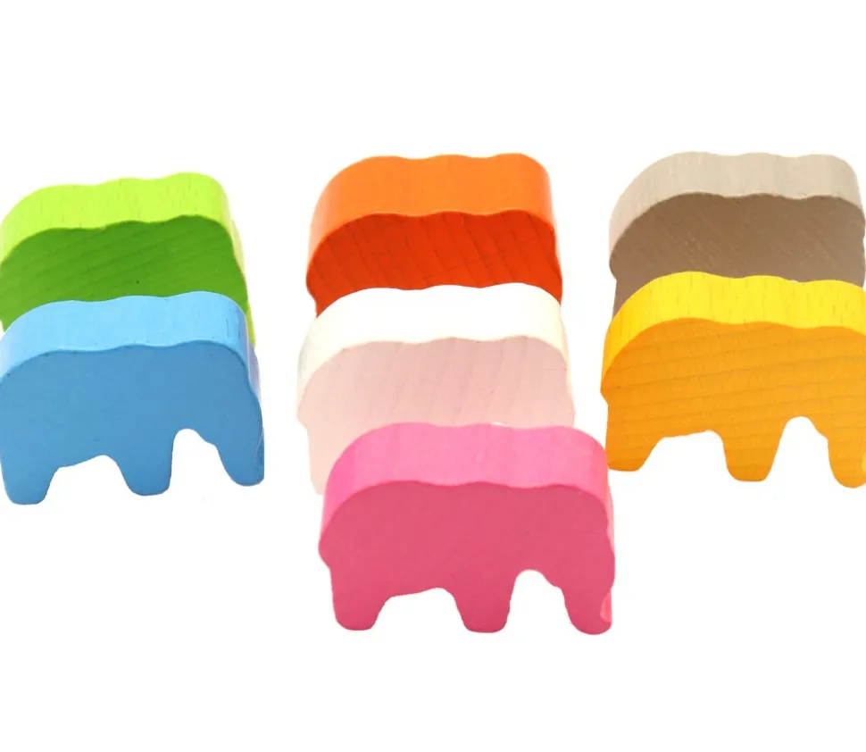 6 Pions éléphants colorés en bois 37 x 28 x 10 mm