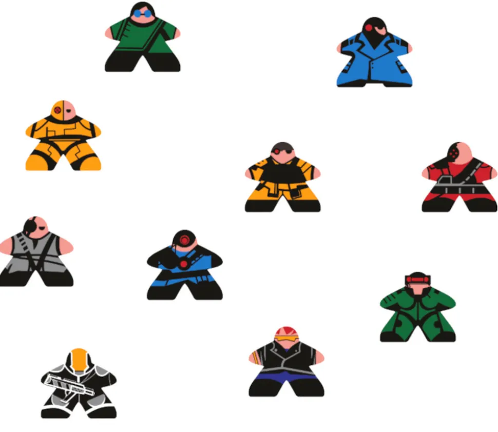10 Pions meeple personnages Cyberpunk 18 x 20 mm