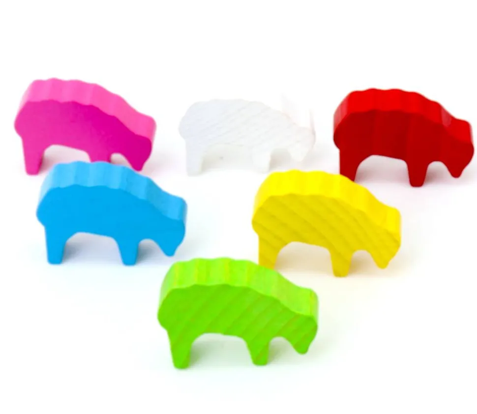 6 Pions moutons colorés multicolores 40x28x10 mm en bois pour jeu de société