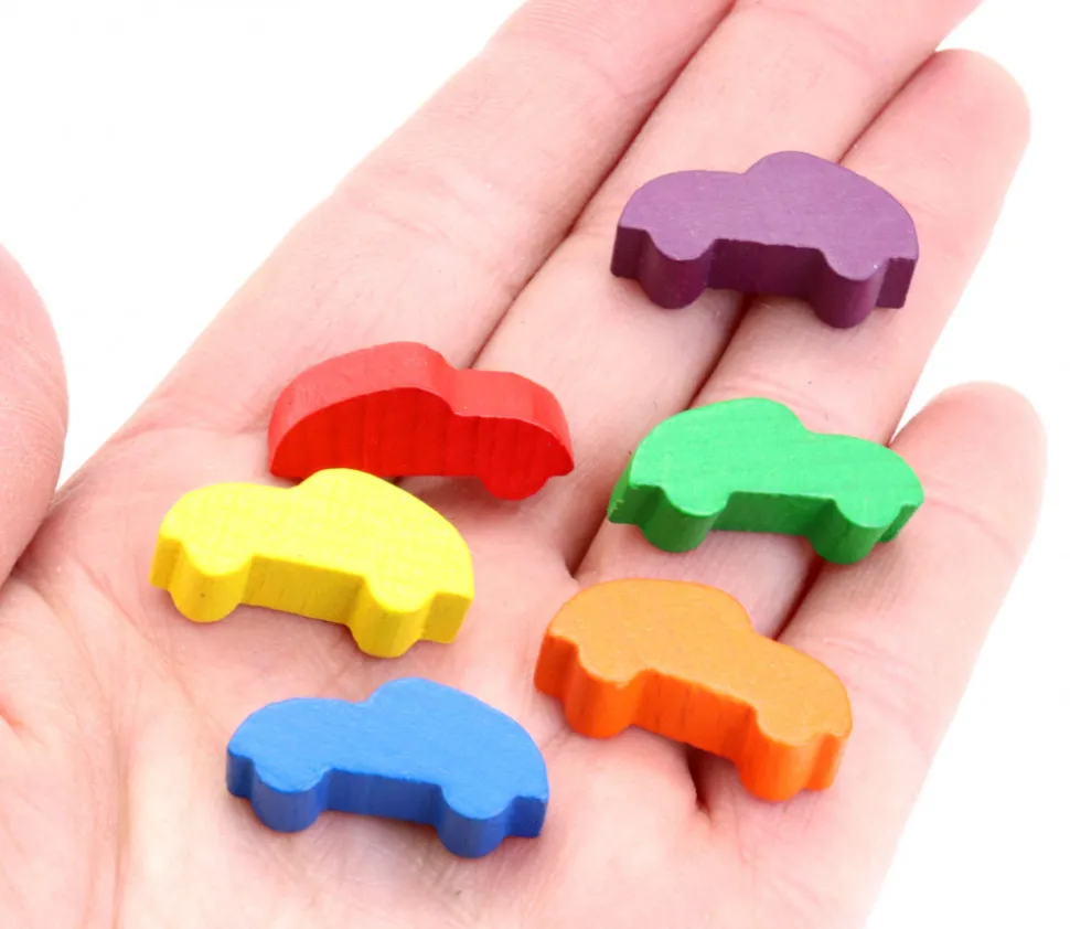 6 Pions multicolores voitures colorées en bois pour jeu 25 x 11 x 8 mm