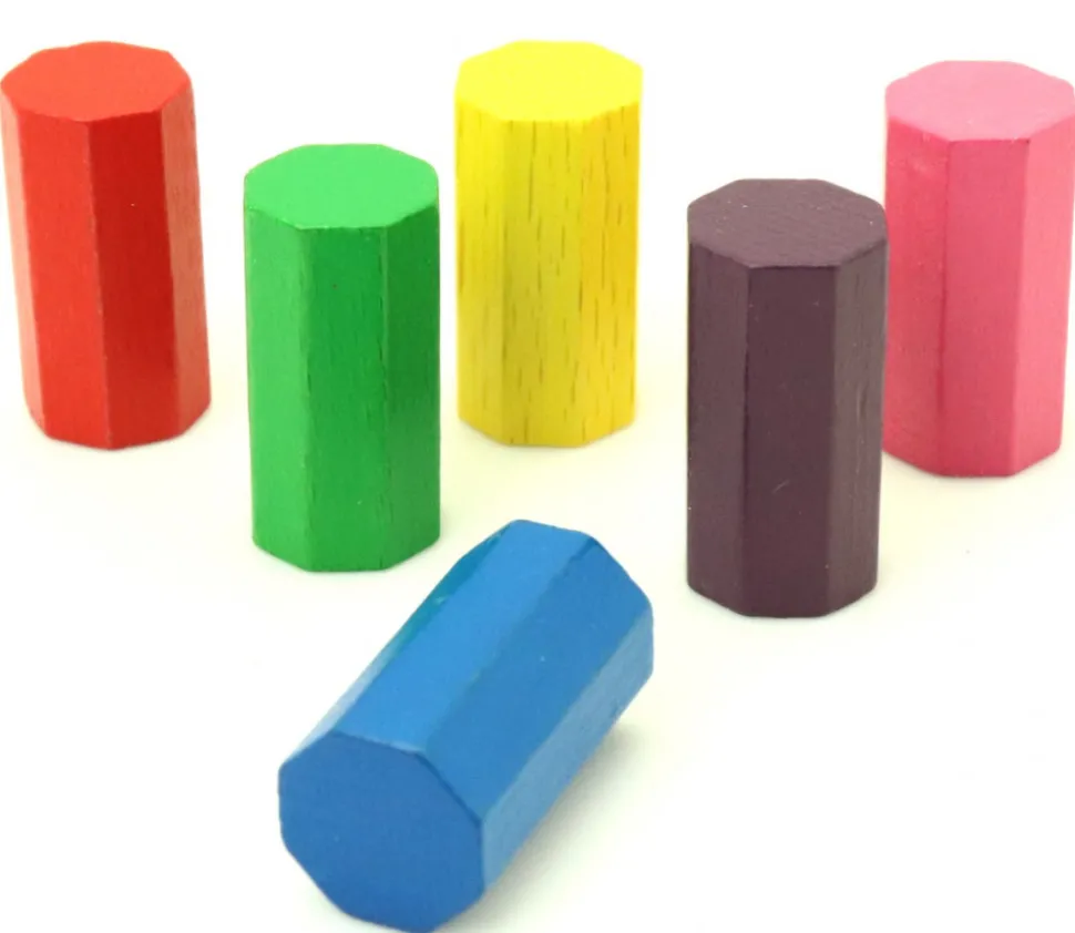 6 Pions octogones 15 x 30 mm en bois pour jeu multicolores