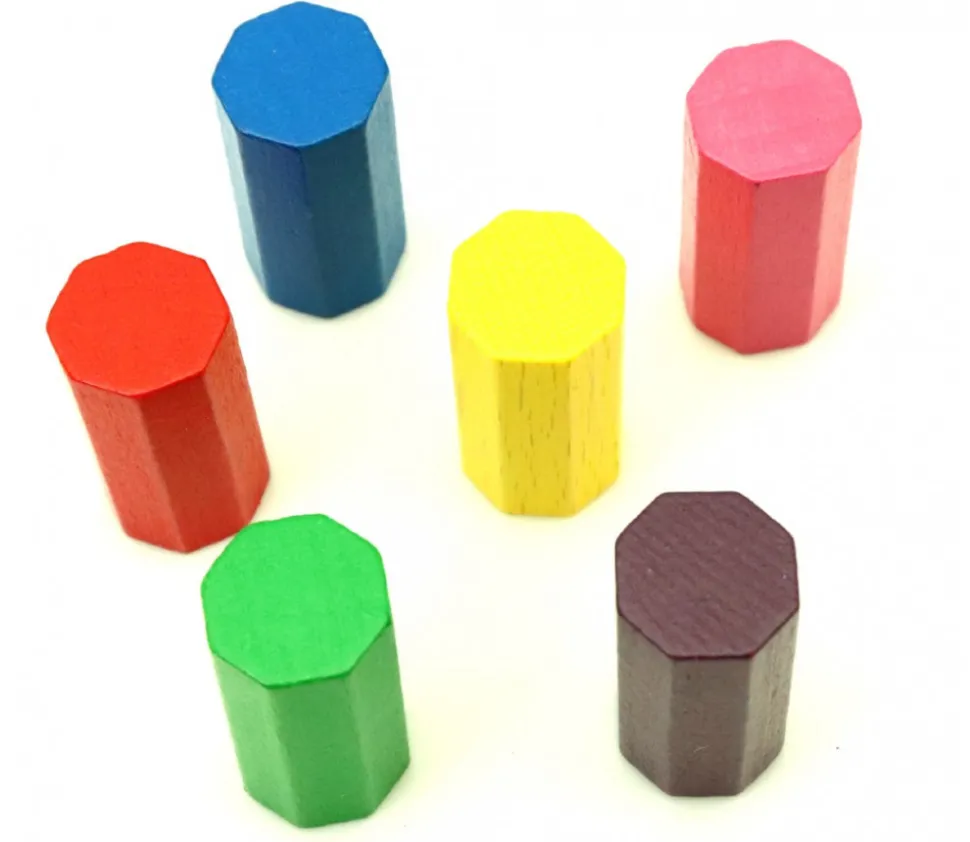 6 Pions octogones 15 x 30 mm en bois pour jeu multicolores