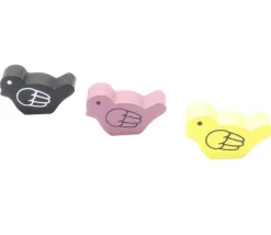 3 Pions oiseaux en bois 25 x 15 x 8 mm décor aile