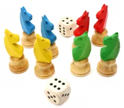 8 pions petits chevaux dada buis 3D et 2 dés