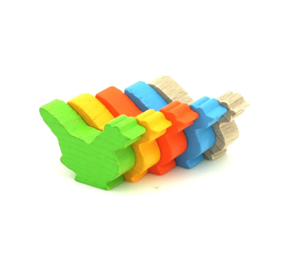 5 Pions poules multicolores en bois 30 x 19 x 8 mm