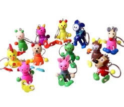12 Porte-clés animaux bois colorés