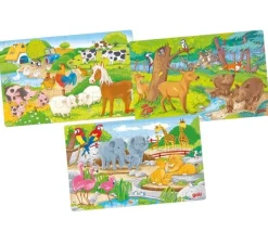 3 puzzles 24 pièces en bois animaux 27 x 17 cm