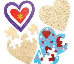 5 Puzzles cœur neutres bois 10 pièces à personnaliser 16 x 16 cm