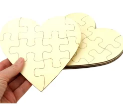 5 Puzzles cœur neutres bois 10 pièces à personnaliser 16 x 16 cm