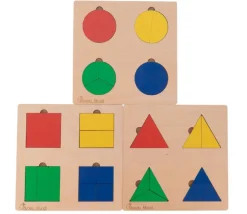 3 Puzzles fractions et portions en bois