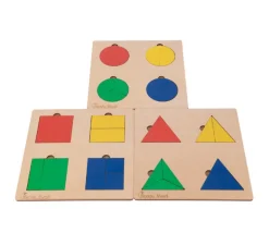 3 Puzzles fractions et portions en bois