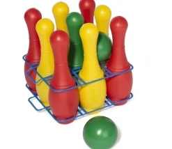 9 quilles 27 cm et 2 boules plastique bowling enfant