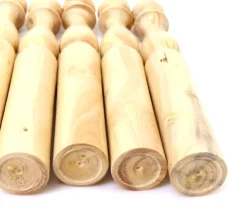 9 quilles bois verni 14 cm + boule - Fabrication française