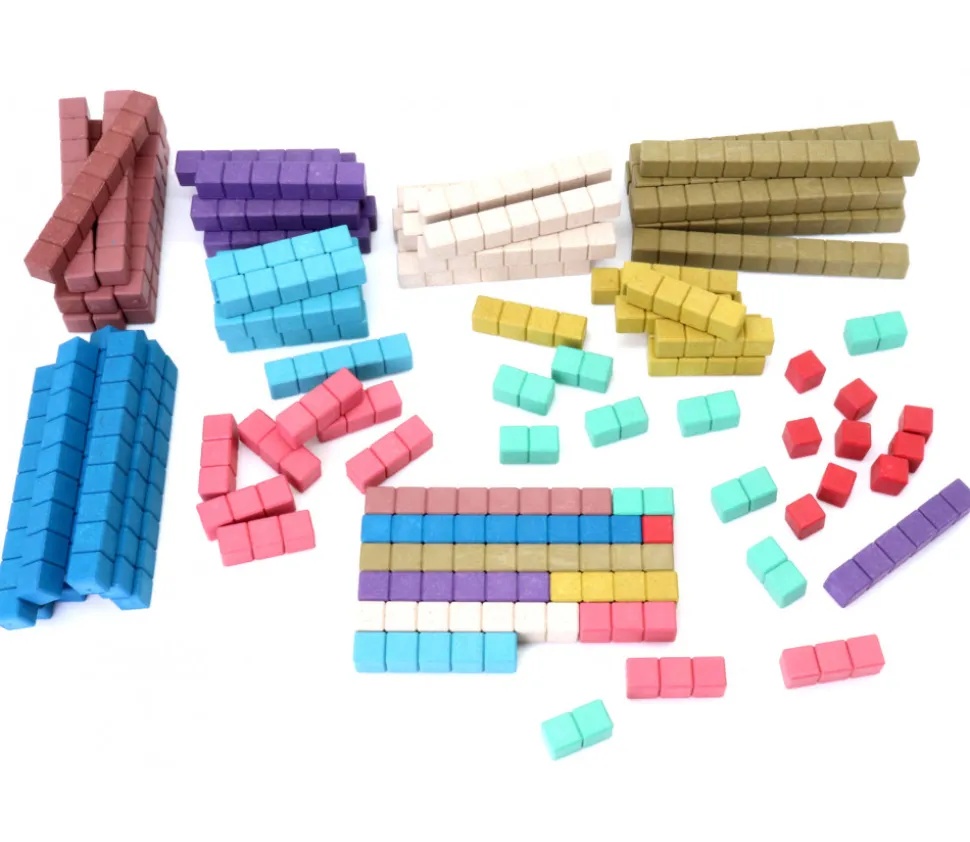 100 réglettes bois Rewood 10 couleurs Montessori 1 à 10 cm avec section unité