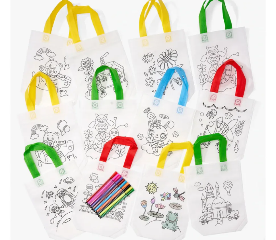 10 Sacs à colorier + 10 feutres
