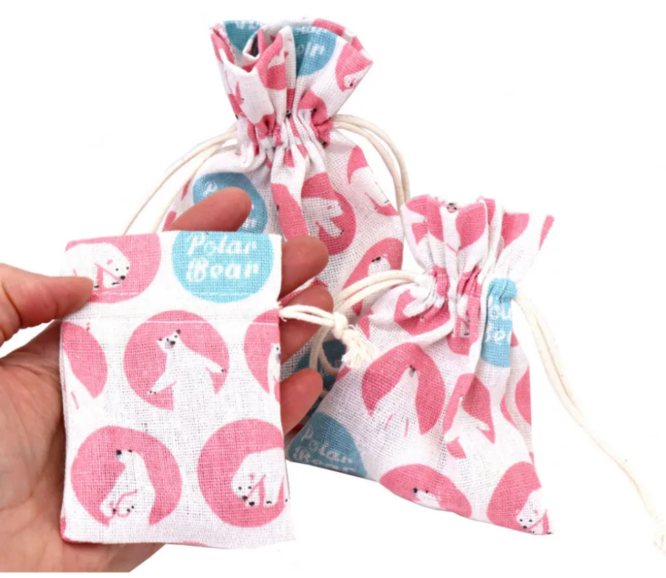 3 Sacs en coton décor ours polaire avec cordon