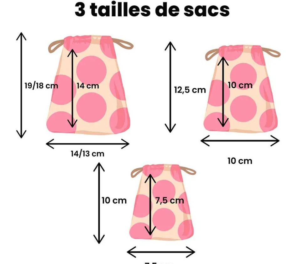3 Sacs en coton décor ours polaire avec cordon