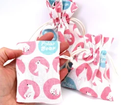 3 Sacs en coton décor ours polaire avec cordon