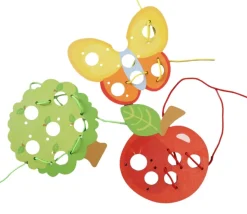 3 tableaux jeux de laçage bois verger