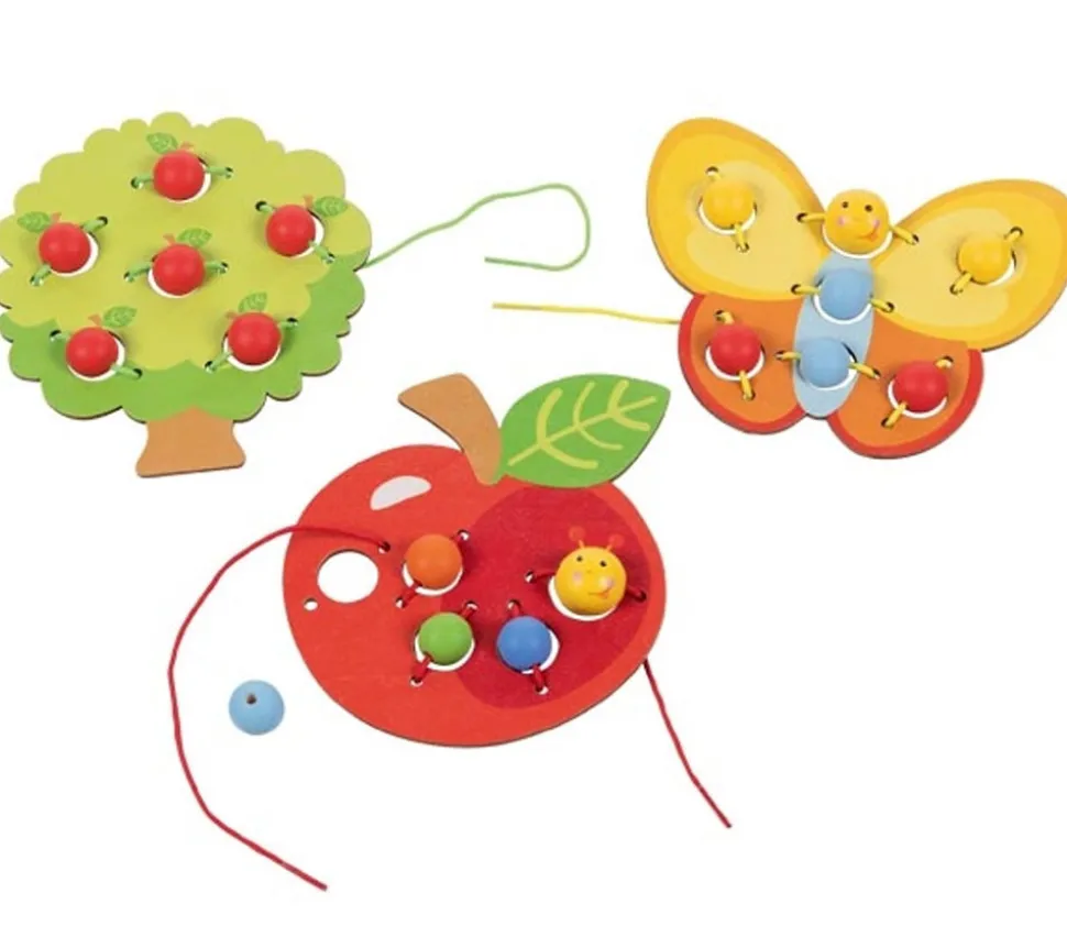 3 tableaux jeux de laçage bois verger