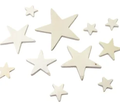 11 étoiles bois plates différentes tailles de 2.3 cm à 7.5 cm neutres