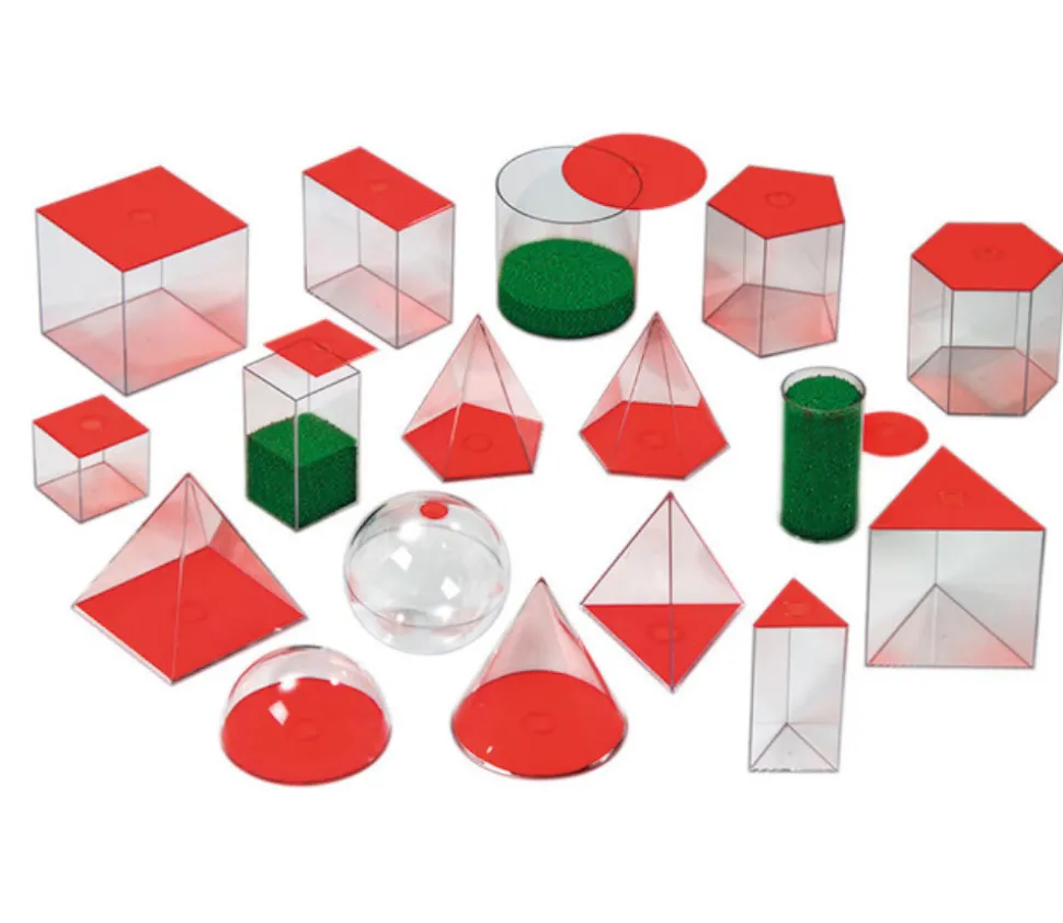 17 volumes géométriques plastique translucide 5.6 cm - Solides à remplir