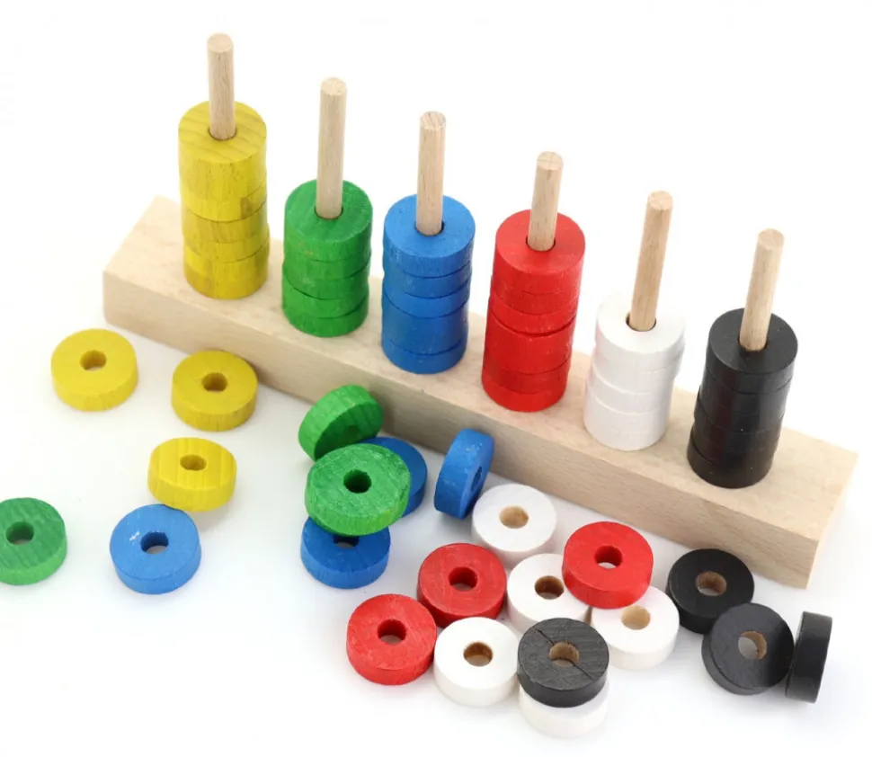 Abaque de tri bois - Socle 6 tiges + 60 jetons