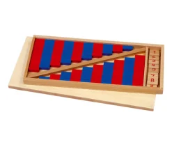 Barres rouges et bleues Montessori en bois format 25 cm avec tuiles nombres