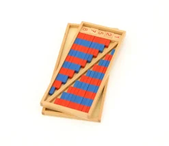 Barres rouges et bleues Montessori en bois format 25 cm avec tuiles nombres