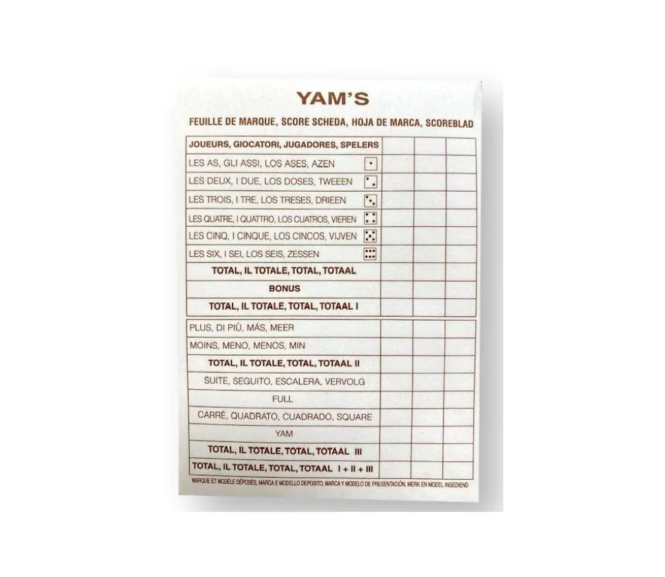 Bloc score pour jeux dés yam s marquage points