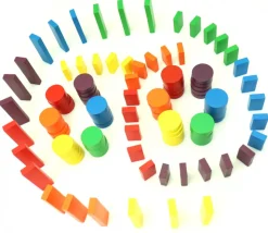 Boite 108 Jetons jeux bois multicolores : rond, petits rectangles et grands rectangles pour mise