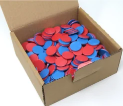 Boite 400 Pions 25 mm bicolores recto bleu et verso rouge