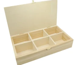 Boite bois 6 compartiments 29.4 x 16 x 6 cm pour accessoires de jeux