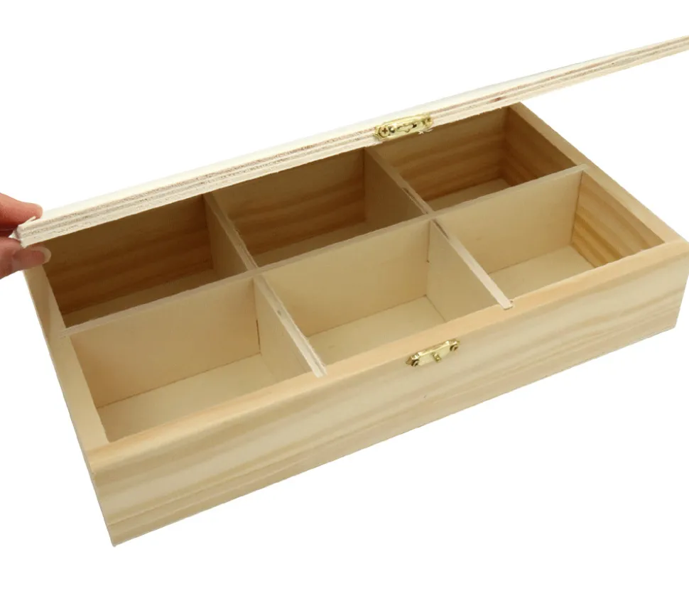 Boite bois 6 compartiments 29.4 x 16 x 6 cm pour accessoires de jeux