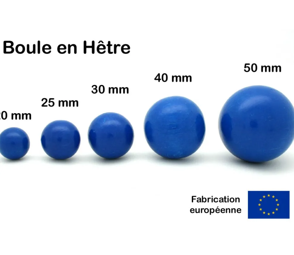 Boule 2.5 cm couleur bleue en bois - bille hêtre diamètre 25 mm