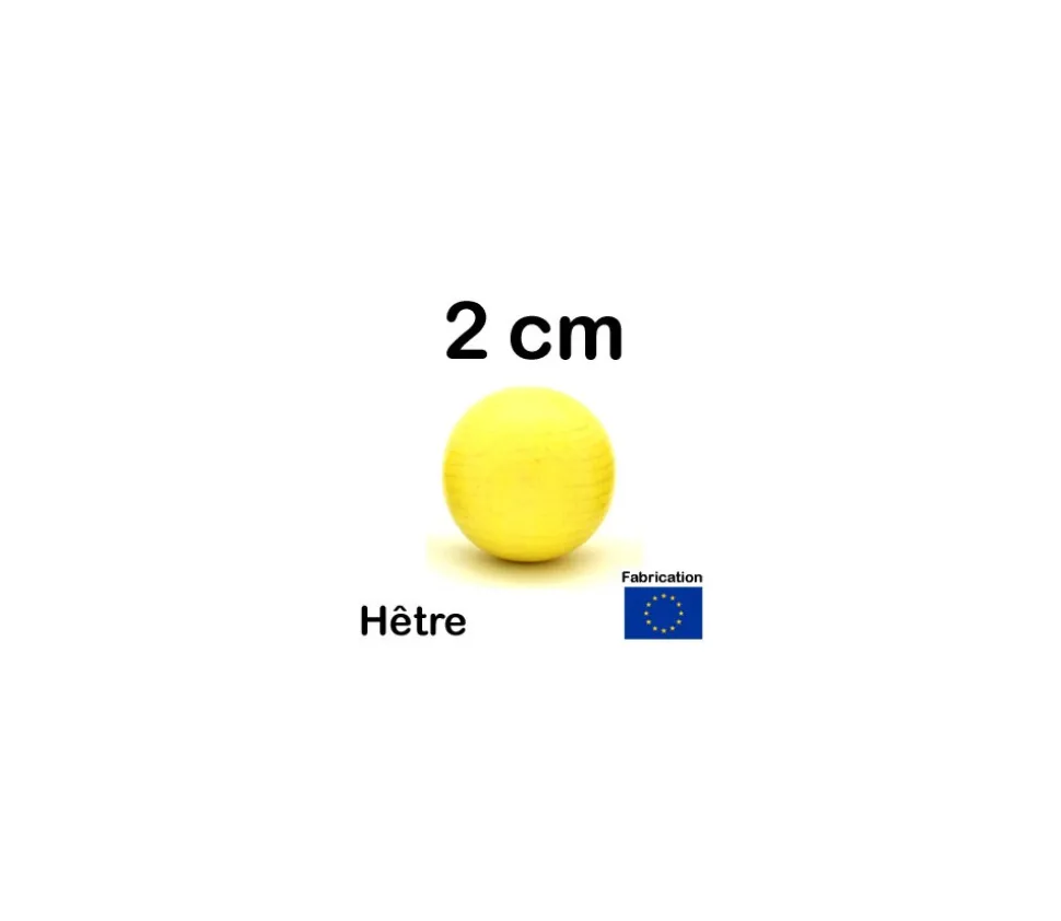 Boule 2 cm couleur jaune en bois - bille hêtre diamètre 20 mm