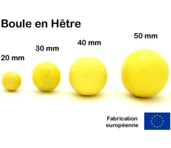 Boule 3 cm couleur jaune en bois - bille hêtre diamètre 30 mm