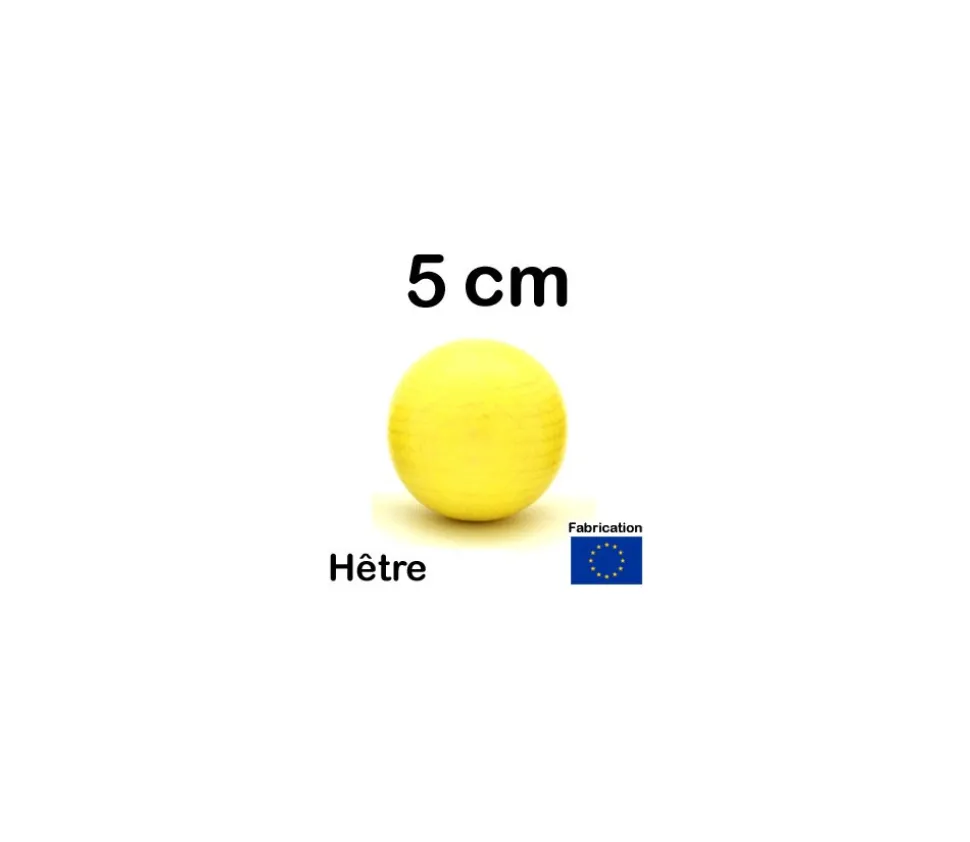 Boule 5 cm couleur jaune en bois - bille hêtre diamètre 50 mm