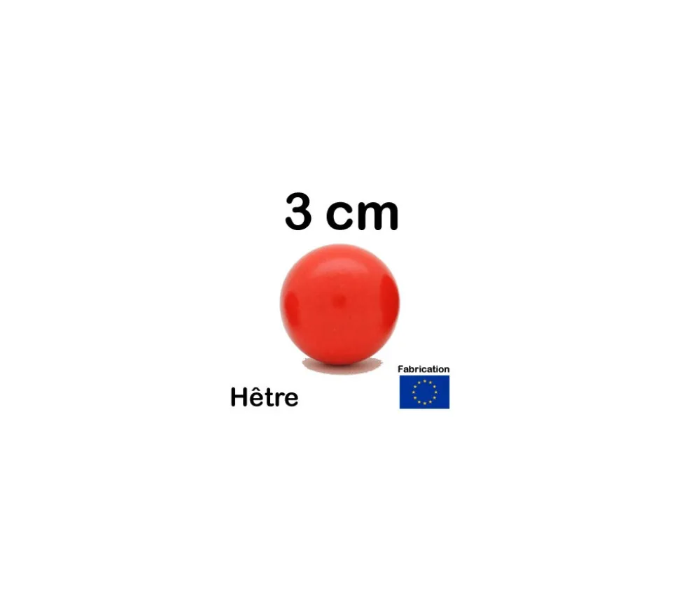 Boule 3 cm couleur rouge en bois - cochonnet hêtre diamètre 30 mm