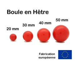 Boule 3 cm couleur rouge en bois - cochonnet hêtre diamètre 30 mm