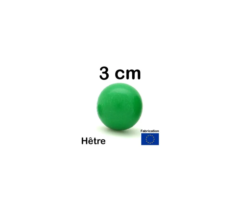 Boule 3 cm couleur verte en bois - bille hêtre diamètre 30 mm
