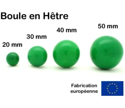 Boule 4 cm couleur verte en bois - grosse bille hêtre diamètre 40 mm