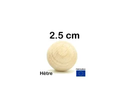 Boule 2.5 cm en bois - bille hêtre diamètre 25 mm