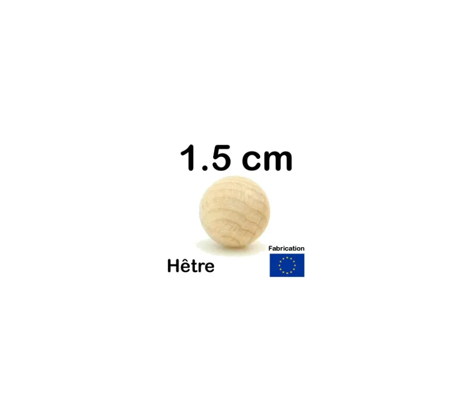 Boule 1.5 cm en bois - bille hêtre diamètre 15 mm