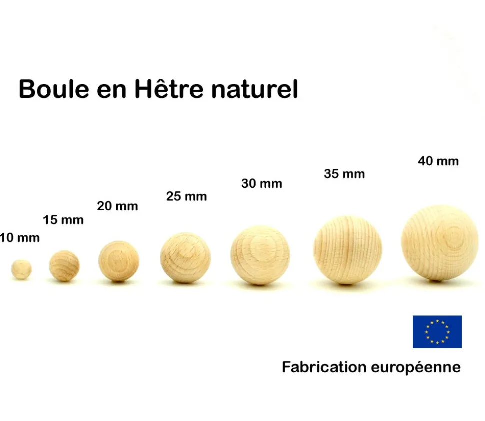 Boule 1.5 cm en bois - bille hêtre diamètre 15 mm