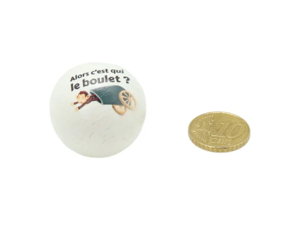 Boule 3 cm FUN blanc "alors c'est qui le boulet ?"