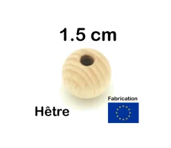 Boule percée 1.5 cm en bois - perle trouée hêtre diamètre 15 mm trou de 4 mm
